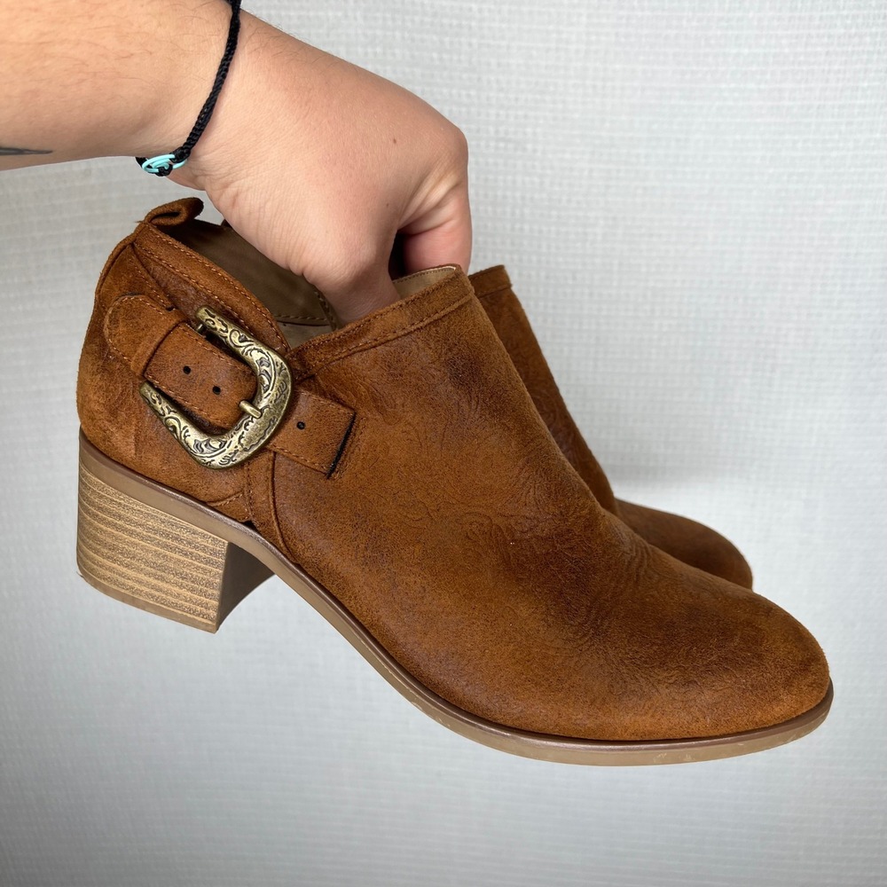 Sonoma Goods For Life Womens 10 Cognac Etching Western Buckle Ankle Booties